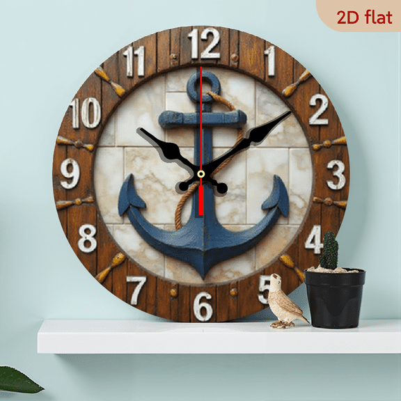 A 10-inch 2D flat "Retro Rudder" theme wooden silent round wall clock. It can decorate the bedroom/living room/office and is also the top choice for gift-giving.