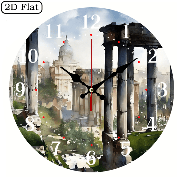 A 10-inch 2D flat "Roman Empire" theme wooden circular silent wall clock, suitable for modern home art decoration and wall decoration. It is an ideal gift for holidays and birthdays.
