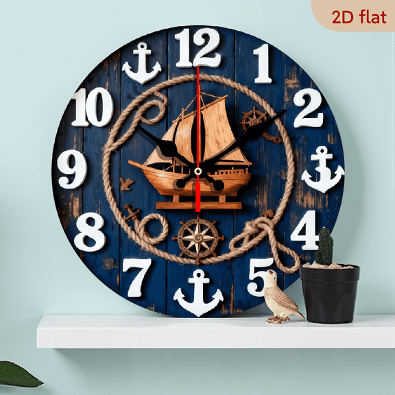 A 10-inch 2D flat "Sailing Boat Wood Carving" themed wooden silent wall clock. It is an excellent choice for Halloween/Easter/Christmas gifts and is suitable for modern home decoration art.