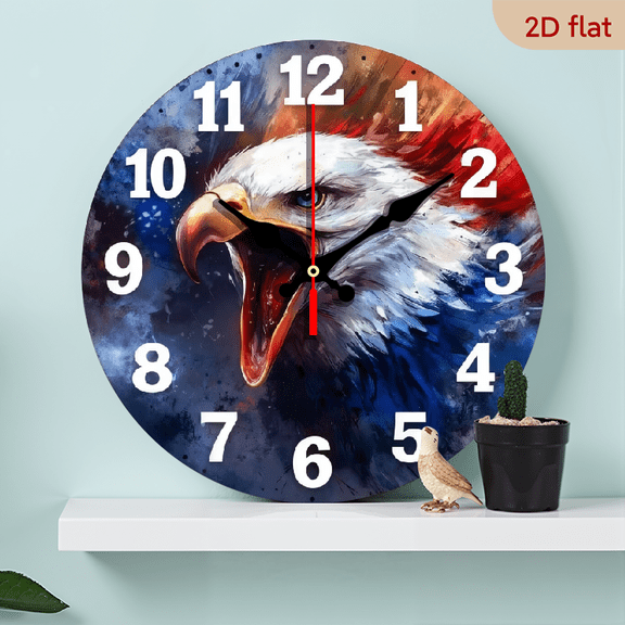 10-inch 2D flat "Screaming Eagle" theme wooden circular silent wall clock, suitable for modern home art decoration, wall decoration, it is an ideal gift for festivals and birthdays