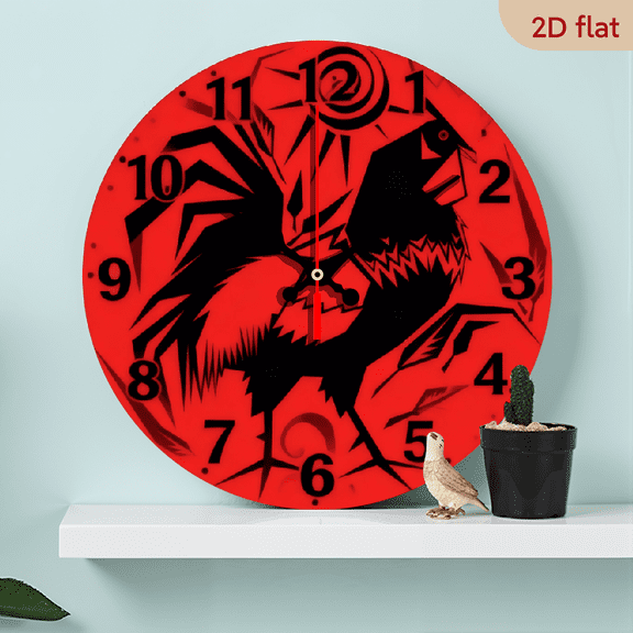 10-inch 2D flat "Shadow of the Rooster" themed wooden circular silent wall clock, suitable for modern home art decoration, wall decoration, it is an ideal gift for festivals and birthdays