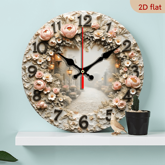 10-inch 2D flat "Snow Mountain Road" Creative silent wooden wall clock, multi-space decoration, suitable for Halloween, Easter, Christmas, ideal birthday and festival gifts.数字挂钟10*10in-1（不含邮费）