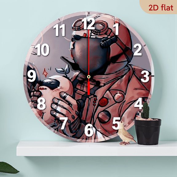 A 10-inch 2D flat "Space Man" theme wooden circular wall clock, suitable for decoration in bedrooms, living rooms and offices. It is an ideal gift for Christmas and New Year.