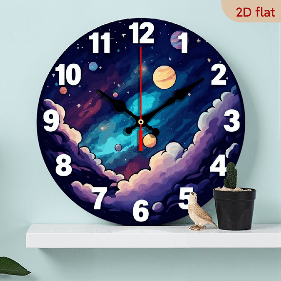 10-inch 2D flat "Star Planet" theme wooden circular silent wall clock, suitable for modern home art decoration, wall decoration, it is an ideal gift for festivals and birthdays