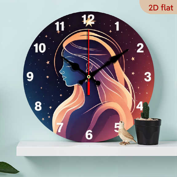 10-inch 2D flat "Starry Sky and Figures" theme wooden circular silent wall clock, suitable for modern home art decoration, wall decoration, it is an ideal gift for festivals and birthdays