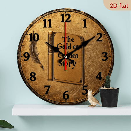A 10-inch 2D flat wooden round wall clock, themed "Vintage Story Book". Suitable for bedroom, living room, office decoration. Perfect as a Mother's Day and holiday gift.