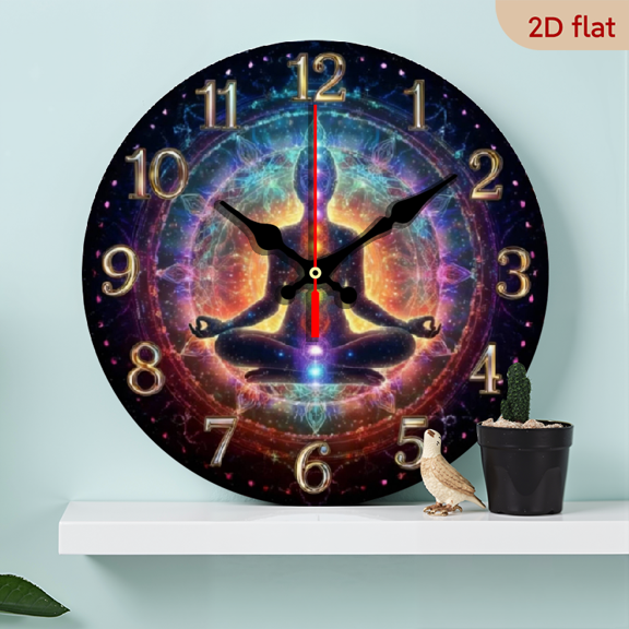 A 10-inch 2D flat "The Meditating God" themed wooden circular wall clock, suitable for decoration in bedrooms, living rooms and offices. It is an ideal gift for Christmas and New Year.