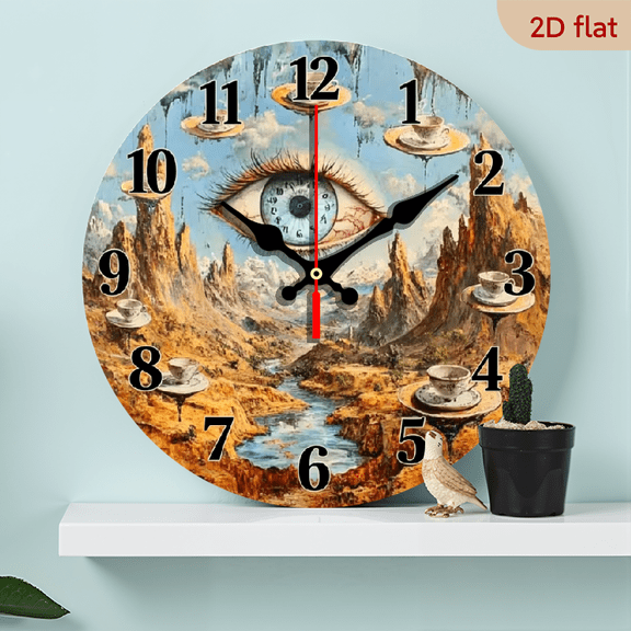 10-inch 2D flat "Time in the Eyes" theme wooden silent wall clock. Ideal gift for Halloween/Easter/Christmas. Suitable for modern home decoration and art style.