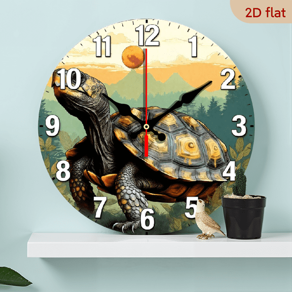 A 10-inch 2D flat "Turtle" theme wooden silent wall clock. It is an excellent choice for Halloween/Easter/Christmas gifts and is suitable for modern home decoration art.