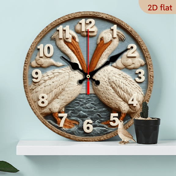 A 10-inch 2D flat "Two Birds at Sea" themed wooden silent wall clock. It is an excellent choice for Halloween/Easter/Christmas gifts and is suitable for modern home decoration art.