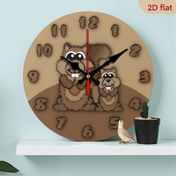 10-inch 2D flat "Two Squirrels" theme wooden circular silent wall clock, suitable for modern home art decoration, wall decoration, it is an ideal gift for festivals and birthdays