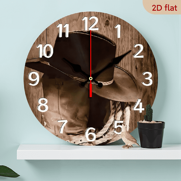 A 10-inch 2D flat "Western Style" theme wooden silent wall clock. It is an excellent choice for Halloween/Easter/Christmas gifts and is suitable for modern home decoration art.