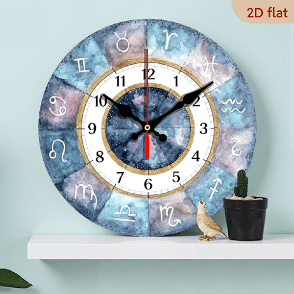 A 10-inch 2D flat "constellation" theme wooden circular wall clock, suitable for decoration in bedrooms, living rooms and offices. It is an ideal gift for Christmas and New Year.