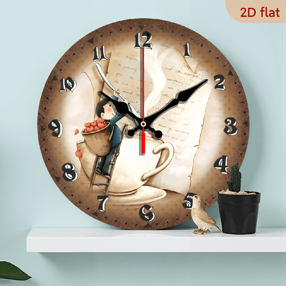 A 10-inch 2D flat "desert element" theme wooden circular wall clock. Suitable for decoration in bedrooms, living rooms and offices. It is an ideal gift for Christmas and New Year.