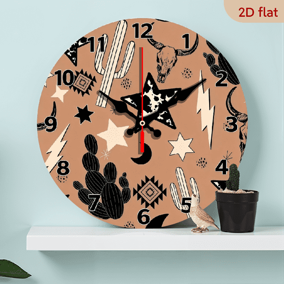 A 10-inch 2D flat "desert element" theme wooden circular wall clock, suitable for decoration in bedrooms, living rooms and bathrooms. It is an ideal gift for Christmas and New Year.