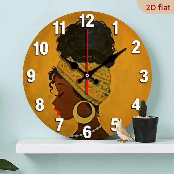 A 10-inch 2D flat wooden circular clock with an "African Culture Display" theme. It is suitable for decoration in bedrooms, living rooms, and offices. It is an ideal gift for Christmas and New Year.