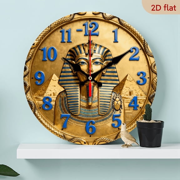 A 10-inch 2D flat wooden circular clock with an Egyptian culture theme. It is suitable for decoration in bedrooms, living rooms and offices. It is an ideal gift for Christmas and New Year.