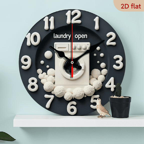 A 10-inch 2D flat wooden circular clock with a "Laundry Room" theme, suitable for decoration in bedrooms, living rooms and offices. It is an ideal gift for Christmas and New Year.