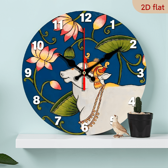A 10-inch 2D flat wooden circular clock with a "Lotus and Sheep" theme. It is suitable for decoration in bedrooms, living rooms, and offices. It is an ideal gift for Christmas and New Year.
