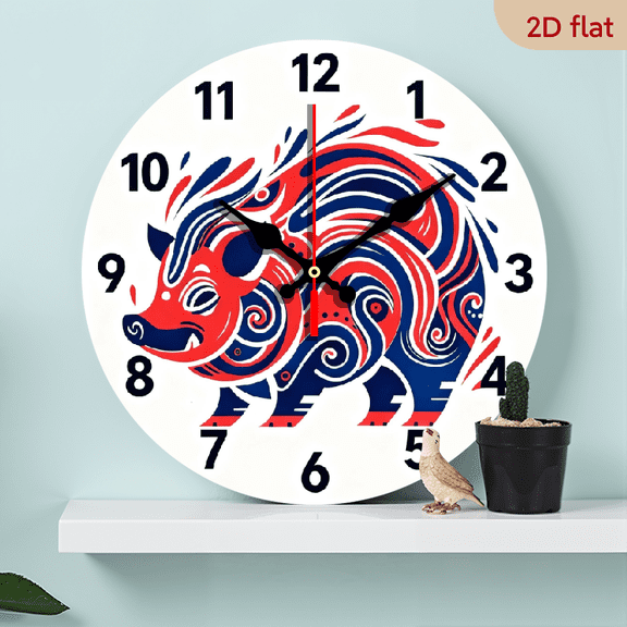 A 10-inch 2D flat wooden circular clock with a "Pretty Piglet" theme, suitable for decoration in bedrooms, living rooms and offices. It is an ideal gift for Christmas and New Year.