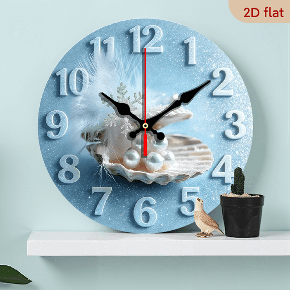 A 10-inch 2D flat wooden round wall clock, themed "seashell pearl", suitable for bedroom, living room, office decoration. A perfect gift for Mother's Day and other festivals.