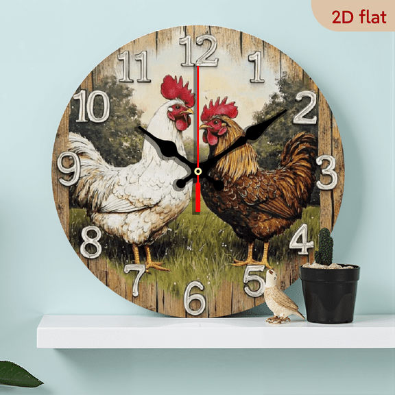 A 10-inch 2D flat wooden silent wall clock with a "retro chicken coop" theme is an excellent choice for decorating the interior walls and also a wonderful gift for special occasions.