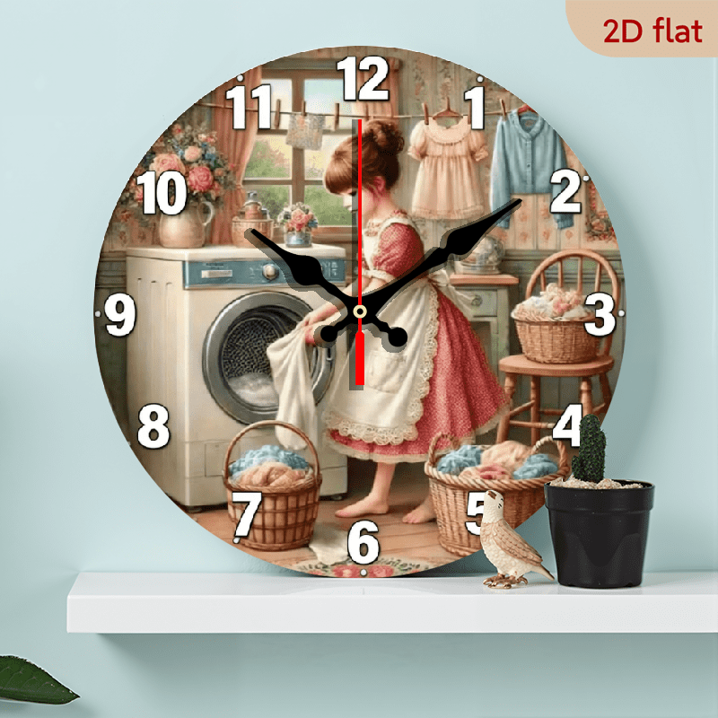 A 10-inch 2D flat wooden silent wall clock with a 