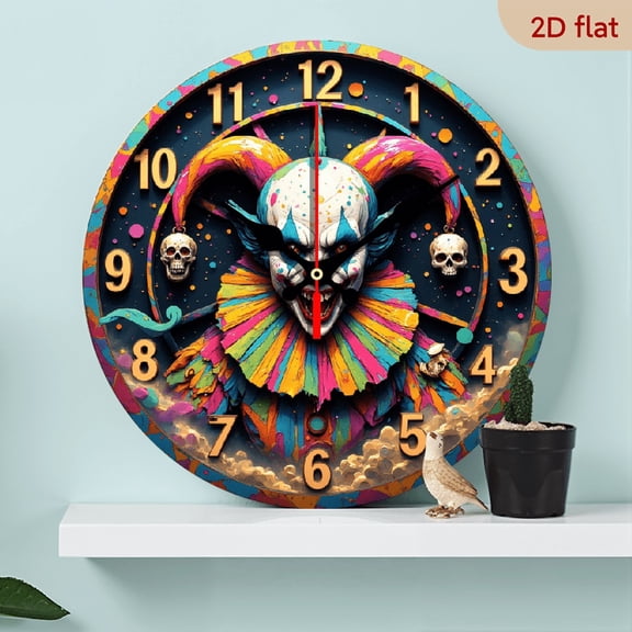 A 10-inch 2D flat wooden wall clock from the "Joker" series. Its digital design is extremely attractive. This is a silent modern pointer-style wall clock, suitable as a holiday decoration.