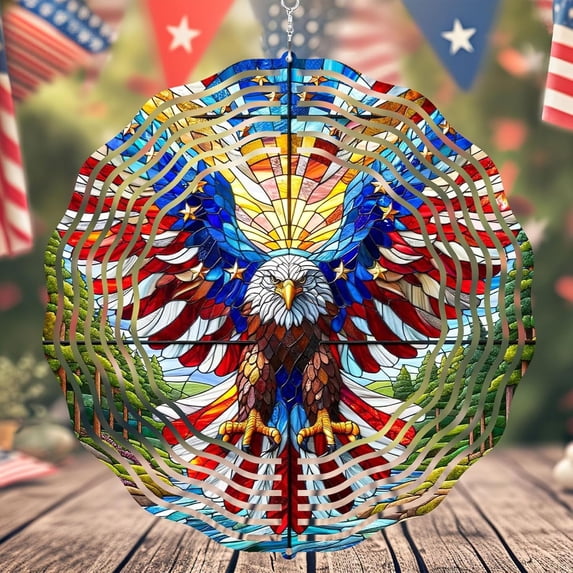 10 inch 3D Flag Eagle Wind Spinner, Unique Metal Hanging Kinetic Wind Sculpture, Yard and Garden Ornament