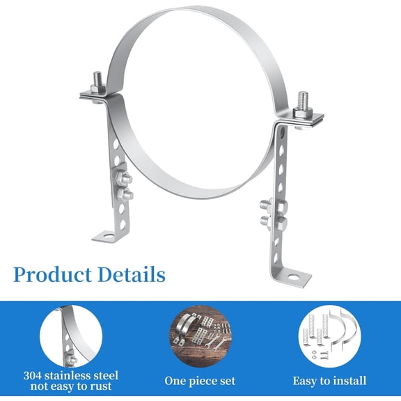10 inch Adjustable Pipe Bracket, Heavy Duty Stainless Steel Chimney Vent Wall Strap, B Vent Wall Bracket, Stove Pipe Hanger Strap Round Split Ring Vent Pipe Strap$$Tools & Hardware Other
