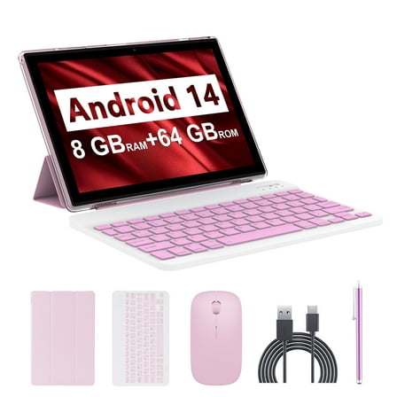 10 inch Android 14 Tablet, 8GB RAM+64GB ROM 1TB Expandable Tablets, 1.8GHz Quad Core Processor Tablet, 1280*800 IPS 10'' HD Touch Screen, 2+8MP Dual Camera, 6000mAh Battery, WiFi, GPS, BT Tablet PC