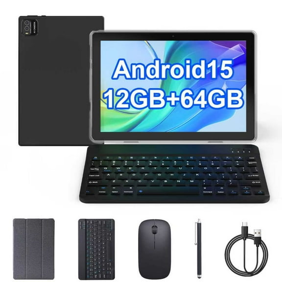 Android 14 Tablet 10 inch, 8GB RAM+64GB ROM+1TB Expend Tableta, 1.8Ghz Quad-core Processor, 2 in 1 Tablets with Keyboard Case/ Mouse/ Stylus/ 8MP Camera/ 6000mAh Battery/ 1280x800 HD Display