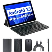 10 inch Android 14 Tablet, 2024 Newest 2 in 1 Tablet with Keyboard/ Mouse/ Case, 8GB RAM+64GB ROM+1TB Expandable Computer Tablets, 1280*800 IPS Screen, 2+8MP Dual Camera, 2.4G/5G Wifi 6 BT 5.0 Tablet