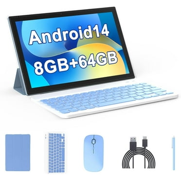 10 inch Android 14 Tablet, 2024 Newest 2 in 1 Tablet with Keyboard/ Mouse/ Case, 8GB RAM+64GB ROM+1TB Expandable Computer Tablets, 1280*800 IPS Screen, 2+8MP Dual Camera, 2.4G/5G Wifi 6 BT 5.0 Tablet