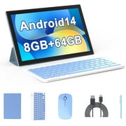 10 inch Android 14 Tablet, 2024 Newest 2 in 1 Tablet with Keyboard/ Mouse/ Case, 8GB RAM+64GB ROM+1TB Expandable Computer Tablets, 1280*800 IPS Screen, 2+8MP Dual Camera, 2.4G/5G Wifi 6 BT 5.0 Tablet