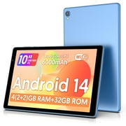10 inch Android 14 Tablet，Android Tablets Quad Core Processor,4GB+32GB+1TB Expandable Tablet Computer,1280*800 IPS Screen,6000mAh Battery,WiFi - Blue