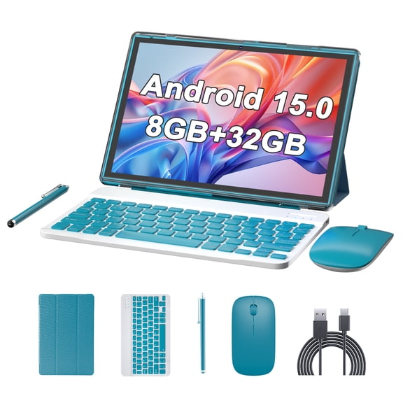 10 inch Android 15 Tablet with Keyboard Stylus, 8GB RAM 2 in 1 Tableta, Includes Mouse & Protective Case, 6000mAh Battery, Wi-Fi 6,Dual Camera, 32GB ROM,tablet set pc - Tablets with case