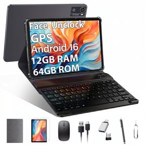 10 inch Android 16 Tablet,12GB RAM 64GB ROM (TF 1TB),MTK6769 Octa-Core,5G WiFi Tablets,BT5.0, GPS Tableta,Face Unclock,21MP Camera,Google Certified,Online Learning Tablets with Keyboard Mouse Stylus