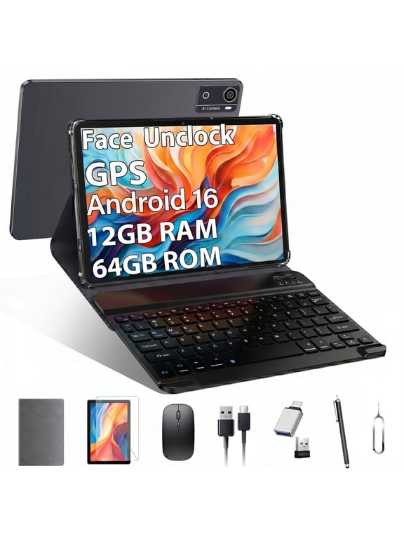 10 inch Android 16 Tablet,12GB RAM 64GB ROM (TF 1TB),MTK6769 Octa-Core,5G WiFi Tablets,BT5.0, GPS Tableta,Face Unclock,21MP Camera,Google Certified,Online Learning Tablets with Keyboard Mouse Stylus