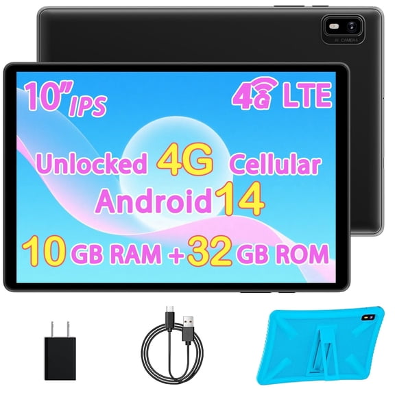 10-inch Android Tablet with Case, Unlocked Cellular Tablet with SIM Slot, 10GB RAM 32GB ROM 1TB Expandable, 2.4G/5G WiFi, BT5.0, 8MP Camera,GPS Navigation, Blue