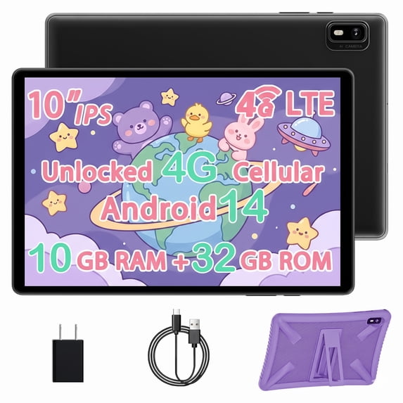 10-inch Android Tablet with Case, Unlocked Cellular Tablet with SIM Slot, 10GB RAM 32GB ROM 1TB Expandable, 2.4G/5G WiFi, BT5.0, 8MP Camera,GPS Navigation, Purple