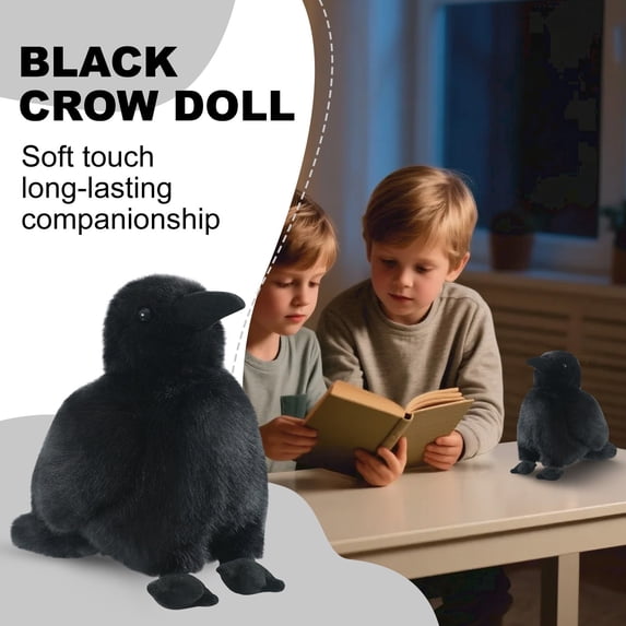 10-inch Black Crow Plush Toy, Realistic Raven Stuffed Animal Doll, Gothic Style Soft Bird Plushie for Halloween Decoration or Collectors D#225 Black