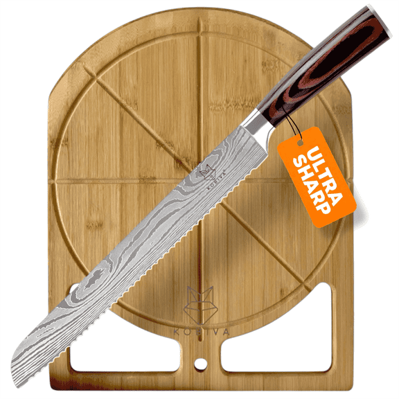 Kobiva Bread Knife 10 Inch | Serrated Knife for Homemade Sourdough Bread | Japanese High Carbon Stainless Steel | Razor Sharp Wavy Edge | Ergonomic Pakkawood Handle | Cake, Bagel & Baguette Slicer