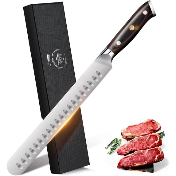 10 inch Brisket , Razor Carving with Handle Design, Granton Edge, Hand Forged Brisket Slicing for Meat and BBQ Cuting for Men
