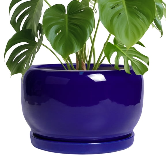 Ordivic 10 inch Cobalt Blue Indoor Ceramic Decorative Planters with Drainage Hole & Saucer, Large Round Pots for Fiddle Leaf Fig Monstera