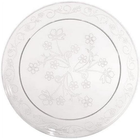 10 inch Clear Round Dinner Plate with Flowers and Vines Design – Disposable, Elegant Transparent Plastic Plate for Weddings, Parties, Catering, and Special Events – Durable, Stylish Tableware (20)