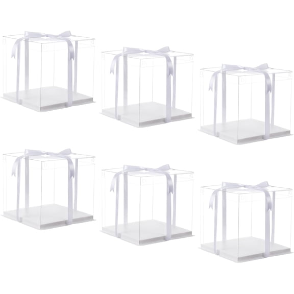10 inch Clear cake Box, Large Transparent cake Box,tall cake boxes with Ribbon,10x10x9inch - Suitable for packing 8" or 10" cakes,Clear Gift Display Box for Carry Tall Layer Gift-6Pcs-White