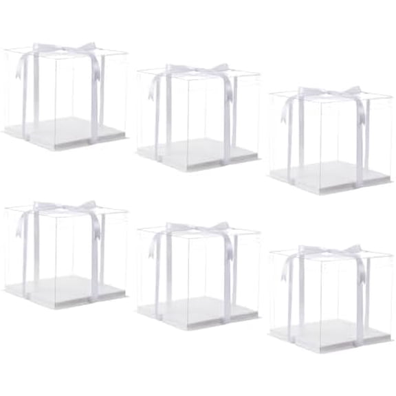 10 inch Clear cake Box, Large Transparent cake Box,tall cake boxes with Ribbon,10x10x9inch - Suitable for packing 8" or 10" cakes,Clear Gift Display Box for Carry Tall Layer Gift-6Pcs-White