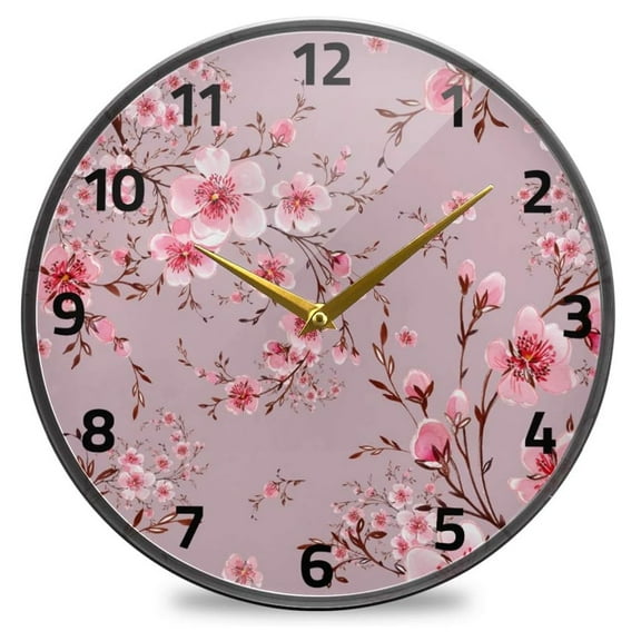 10 inch Flower Wall Clocks Decorative Silent Pink Wall Clock for Girls Bedroom Living Room Kitchen