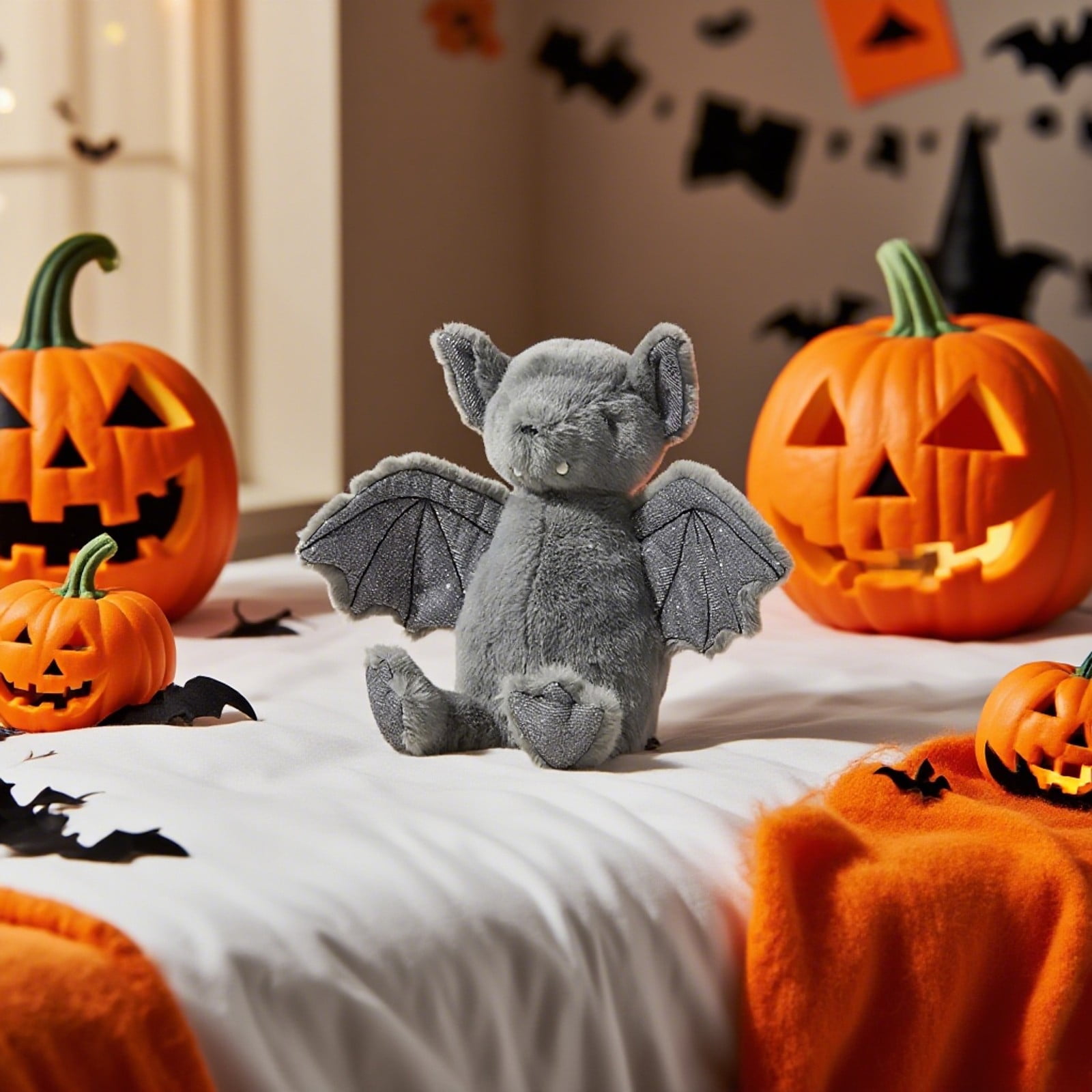 10-inch Halloween Plush Bat Stuffed Animal - Super Soft Grey Bat Toy ...